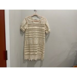 Mango Suit Cream Crochet Lace Mini Dress Short Sleeve Scalloped Hem Size 4